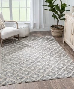Well Woven Global Ailey Moroccan Lattice Trellis Grey Looped Pile Rug