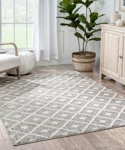 Well Woven Global Ailey Moroccan Lattice Trellis Grey Looped Pile Rug