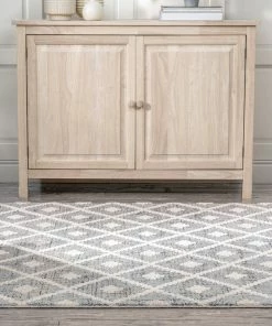 Well Woven Global Ailey Moroccan Lattice Trellis Grey Looped Pile Rug