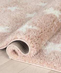 Well Woven Celestial Skies Modern Stars Pattern Pink Thick & Ultra Soft Kids Rug Shag