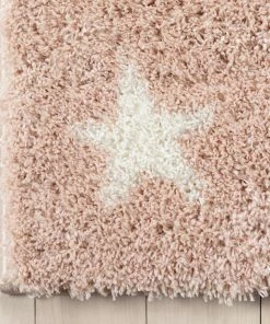 Well Woven Celestial Skies Modern Stars Pattern Pink Thick & Ultra Soft Kids Rug Shag