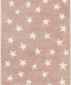 Well Woven Celestial Skies Modern Stars Pattern Pink Thick & Ultra Soft Kids Rug Shag