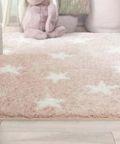 Well Woven Celestial Skies Modern Stars Pattern Pink Thick & Ultra Soft Kids Rug Shag