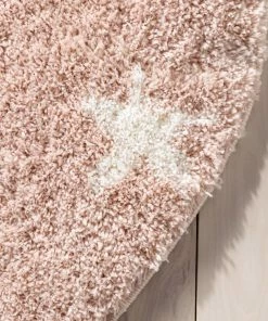 Well Woven Celestial Skies Modern Stars Pattern Pink Thick & Ultra Soft Kids Rug Shag