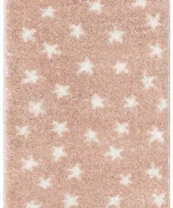 Well Woven Celestial Skies Modern Stars Pattern Pink Thick & Ultra Soft Kids Rug Shag