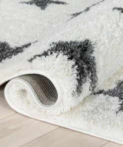 Well Woven Celestial Skies Modern Stars Pattern Ivory Grey Thick & Ultra Soft Kids Rug Shag