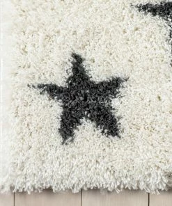 Well Woven Celestial Skies Modern Stars Pattern Ivory Grey Thick & Ultra Soft Kids Rug Shag
