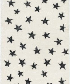 Well Woven Celestial Skies Modern Stars Pattern Ivory Grey Thick & Ultra Soft Kids Rug Shag