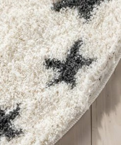 Well Woven Celestial Skies Modern Stars Pattern Ivory Grey Thick & Ultra Soft Kids Rug Shag