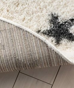 Well Woven Celestial Skies Modern Stars Pattern Ivory Grey Thick & Ultra Soft Kids Rug Shag