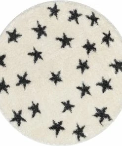 Well Woven Celestial Skies Modern Stars Pattern Ivory Grey Thick & Ultra Soft Kids Rug Shag