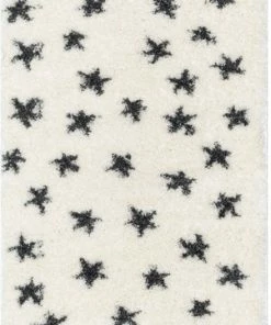 Well Woven Celestial Skies Modern Stars Pattern Ivory Grey Thick & Ultra Soft Kids Rug Shag