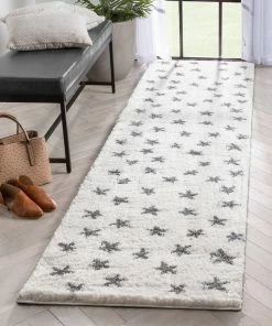 Well Woven Celestial Skies Modern Stars Pattern Ivory Grey Thick & Ultra Soft Kids Rug Shag