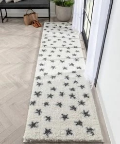 Well Woven Celestial Skies Modern Stars Pattern Ivory Grey Thick & Ultra Soft Kids Rug Shag