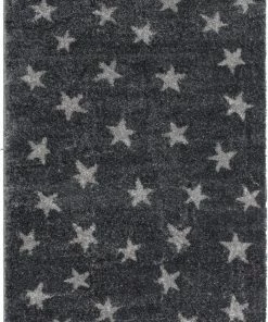 Well Woven Celestial Skies Modern Stars Pattern Grey Thick & Ultra Soft Kids Rug Grey & Silver