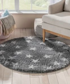 Well Woven Celestial Skies Modern Stars Pattern Grey Thick & Ultra Soft Kids Rug Grey & Silver