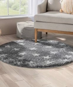 Well Woven Celestial Skies Modern Stars Pattern Grey Thick & Ultra Soft Kids Rug Grey & Silver