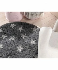 Well Woven Celestial Skies Modern Stars Pattern Grey Thick & Ultra Soft Kids Rug Grey & Silver