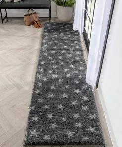 Well Woven Celestial Skies Modern Stars Pattern Grey Thick & Ultra Soft Kids Rug Grey & Silver