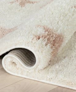 Well Woven Shag Celestial Skies Modern Stars Pattern Ivory Pink Thick & Ultra Soft Kids Rug