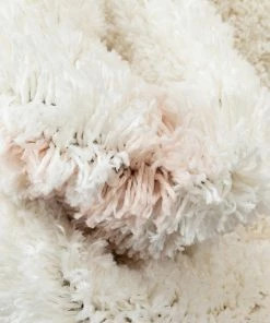 Well Woven Shag Celestial Skies Modern Stars Pattern Ivory Pink Thick & Ultra Soft Kids Rug