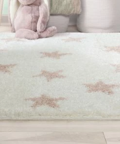 Well Woven Shag Celestial Skies Modern Stars Pattern Ivory Pink Thick & Ultra Soft Kids Rug