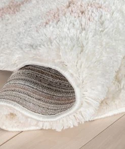 Well Woven Shag Celestial Skies Modern Stars Pattern Ivory Pink Thick & Ultra Soft Kids Rug