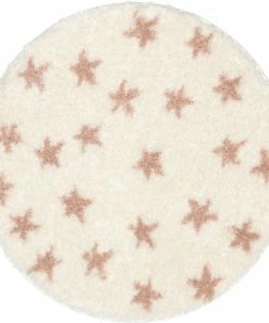Well Woven Shag Celestial Skies Modern Stars Pattern Ivory Pink Thick & Ultra Soft Kids Rug