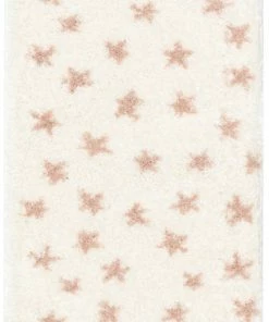 Well Woven Shag Celestial Skies Modern Stars Pattern Ivory Pink Thick & Ultra Soft Kids Rug