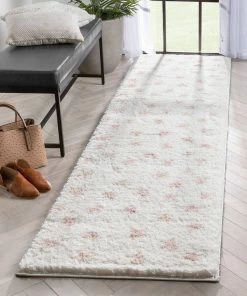 Well Woven Shag Celestial Skies Modern Stars Pattern Ivory Pink Thick & Ultra Soft Kids Rug