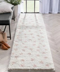 Well Woven Shag Celestial Skies Modern Stars Pattern Ivory Pink Thick & Ultra Soft Kids Rug