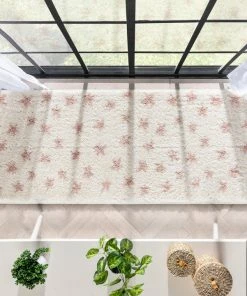 Well Woven Shag Celestial Skies Modern Stars Pattern Ivory Pink Thick & Ultra Soft Kids Rug