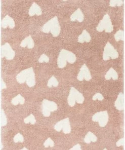 Well Woven Hearts Modern Heart Pattern Pink Thick & Ultra Soft Kids Rug Shag