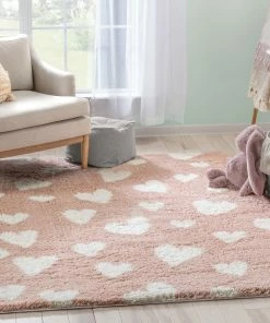 Well Woven Hearts Modern Heart Pattern Pink Thick & Ultra Soft Kids Rug Shag