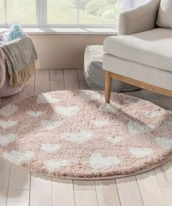 Well Woven Hearts Modern Heart Pattern Pink Thick & Ultra Soft Kids Rug Shag