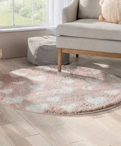 Well Woven Hearts Modern Heart Pattern Pink Thick & Ultra Soft Kids Rug Shag