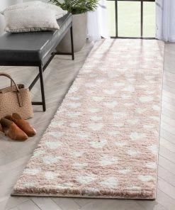 Well Woven Hearts Modern Heart Pattern Pink Thick & Ultra Soft Kids Rug Shag