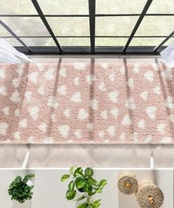 Well Woven Hearts Modern Heart Pattern Pink Thick & Ultra Soft Kids Rug Shag