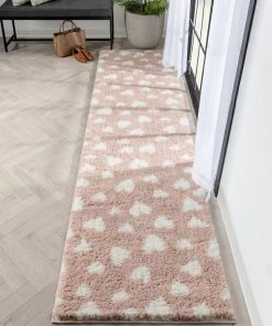 Well Woven Hearts Modern Heart Pattern Pink Thick & Ultra Soft Kids Rug Shag