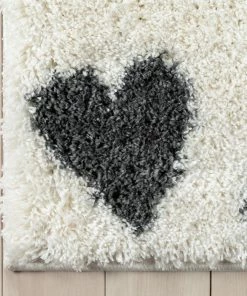 Well Woven Hearts Modern Heart Pattern Grey Thick & Ultra Soft Kids Rug Shag