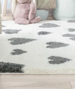 Well Woven Hearts Modern Heart Pattern Grey Thick & Ultra Soft Kids Rug Shag