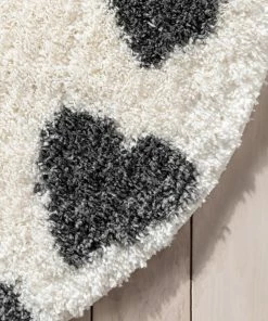 Well Woven Hearts Modern Heart Pattern Grey Thick & Ultra Soft Kids Rug Shag