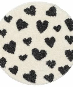 Well Woven Hearts Modern Heart Pattern Grey Thick & Ultra Soft Kids Rug Shag