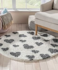 Well Woven Hearts Modern Heart Pattern Grey Thick & Ultra Soft Kids Rug Shag