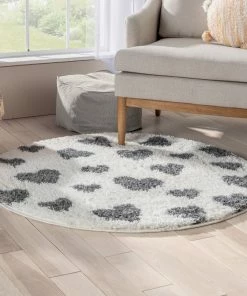 Well Woven Hearts Modern Heart Pattern Grey Thick & Ultra Soft Kids Rug Shag