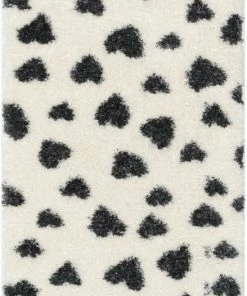 Well Woven Hearts Modern Heart Pattern Grey Thick & Ultra Soft Kids Rug Shag