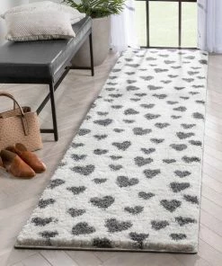 Well Woven Hearts Modern Heart Pattern Grey Thick & Ultra Soft Kids Rug Shag