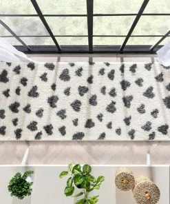 Well Woven Hearts Modern Heart Pattern Grey Thick & Ultra Soft Kids Rug Shag