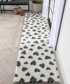 Well Woven Hearts Modern Heart Pattern Grey Thick & Ultra Soft Kids Rug Shag