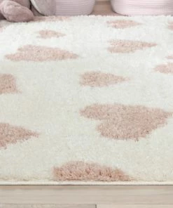 Well Woven Hearts Modern Heart Pattern Ivory Pink Thick & Ultra Soft Kids Rug